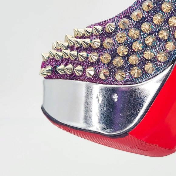 CHRISTIAN LOUBOUTIN Pumps Lady Peep Spike 150 Heels 36 Turquoise Violet Silver - Picture 8 of 10